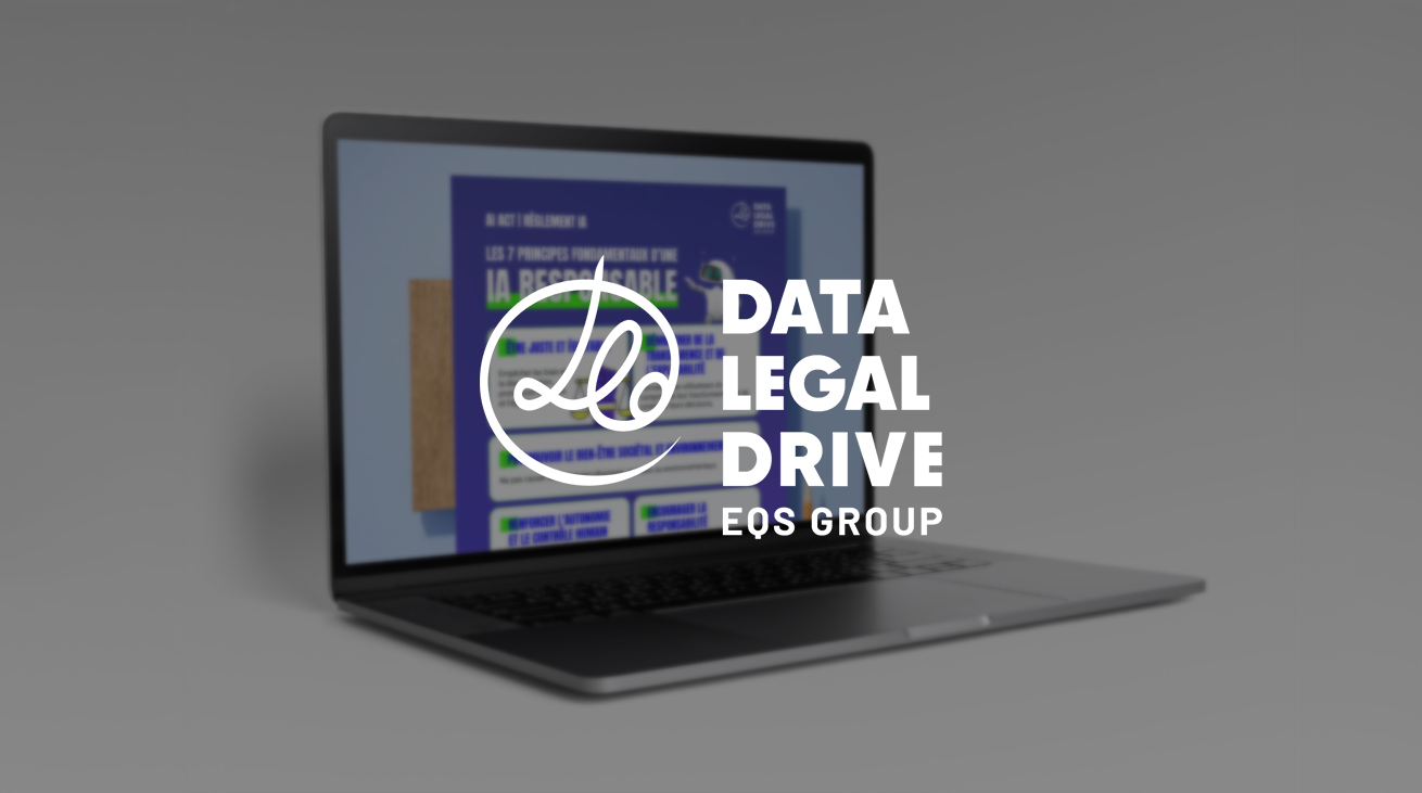 Aperçu de l'infographie en fond sur l'écran d'un ordinateur avec le logo de Data Legal Drive en premier plan