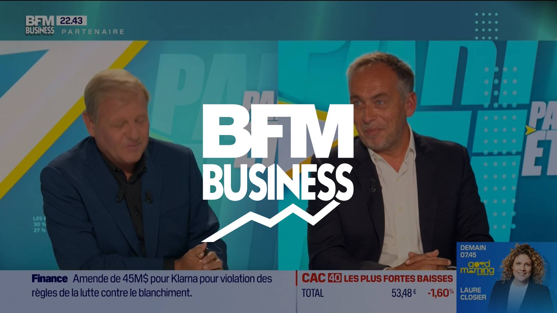 Emmanuel Lercerf sur le plateau de BFM Business avec Patrice Bégay